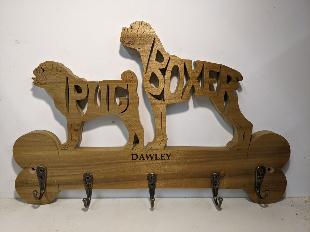 Double Dog Leash Holder w/Custom Name(s) Woodcraft By Scott